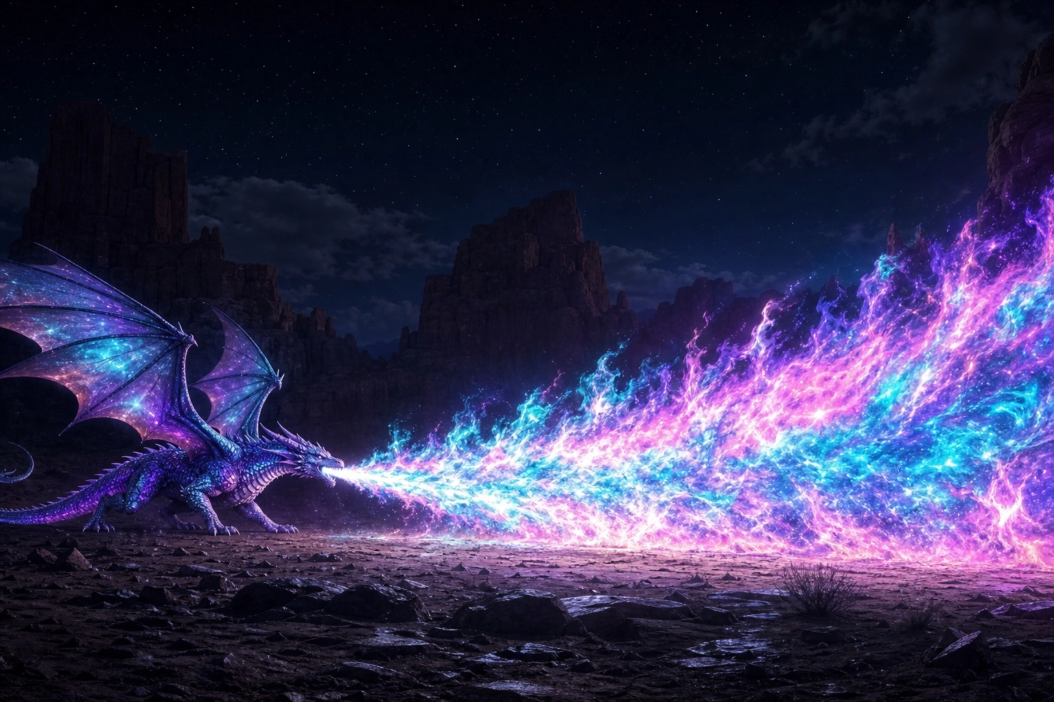 semi realistic anime style, clean clear low noise picture, a dragon is on one side of the image using its flame breath, 