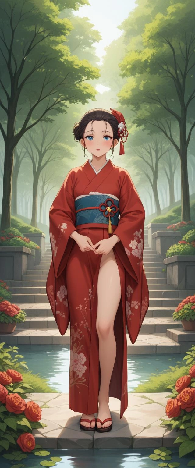 In the heart of the garden, where a gentle breeze whispered through the bamboos and flowers bloomed in a symphony of col