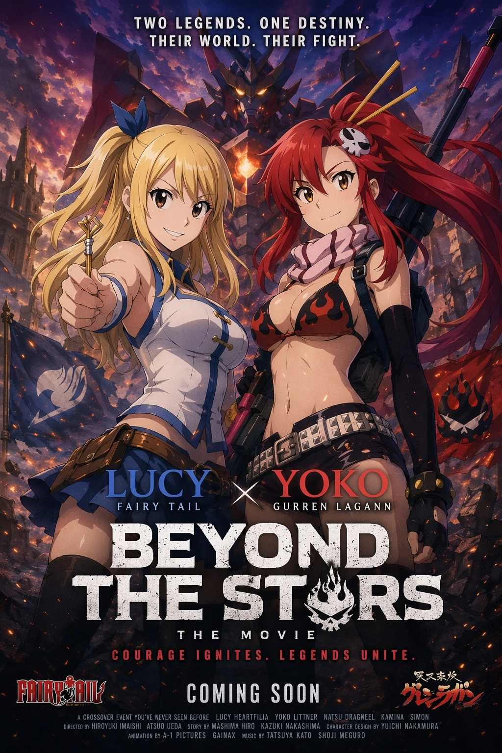 Lucy (Fairy Tail) and Yoko (Gurren Lagann) together on promotional movie poster