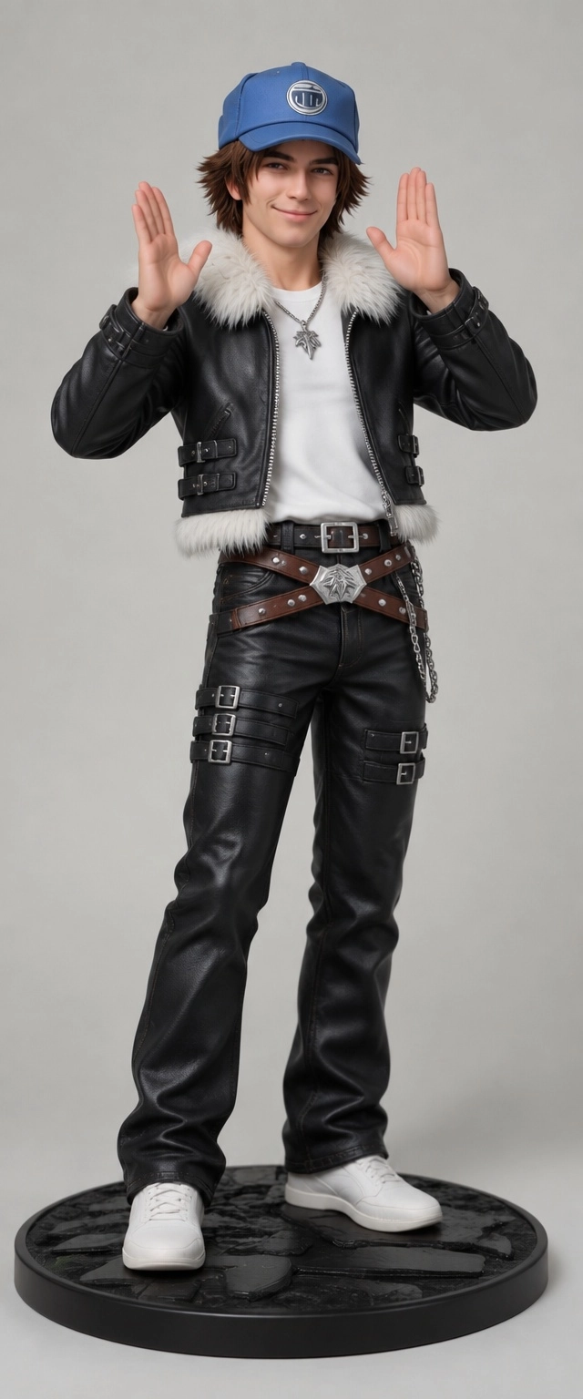 Add Squall Leonhart's jacket over his t-shirt, and change his pants to the ones Squall wears. Leave the rest as is
