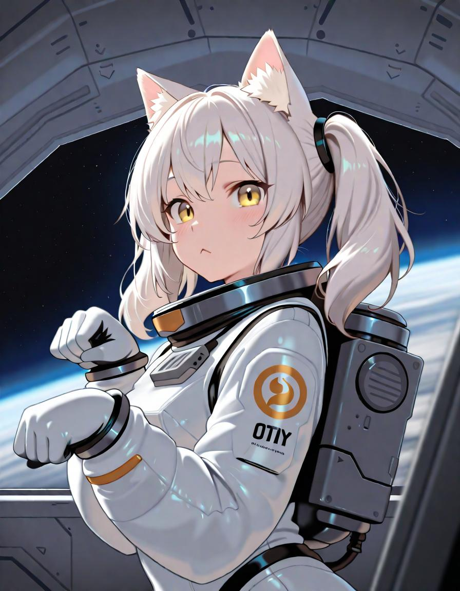 1girl, masterpiece, spacecraft interior, spacesuit, upper body, from side, science fiction, yellow eyes, twintails, silv