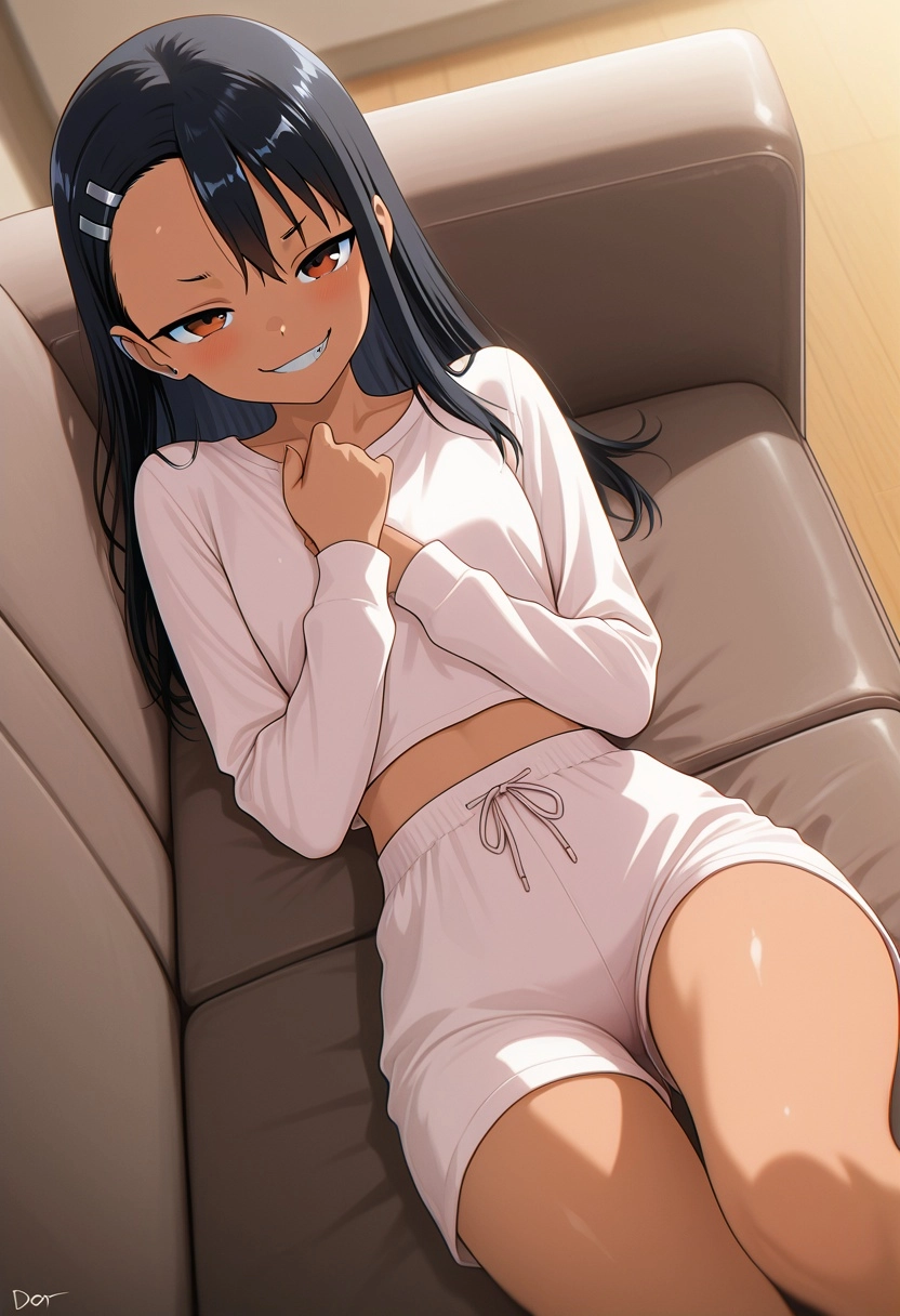 Hayase Nagatoro from Don’t Toy with Me, Miss Nagatoro, in the official anime/manga art style — sharp expressive eyes, sl