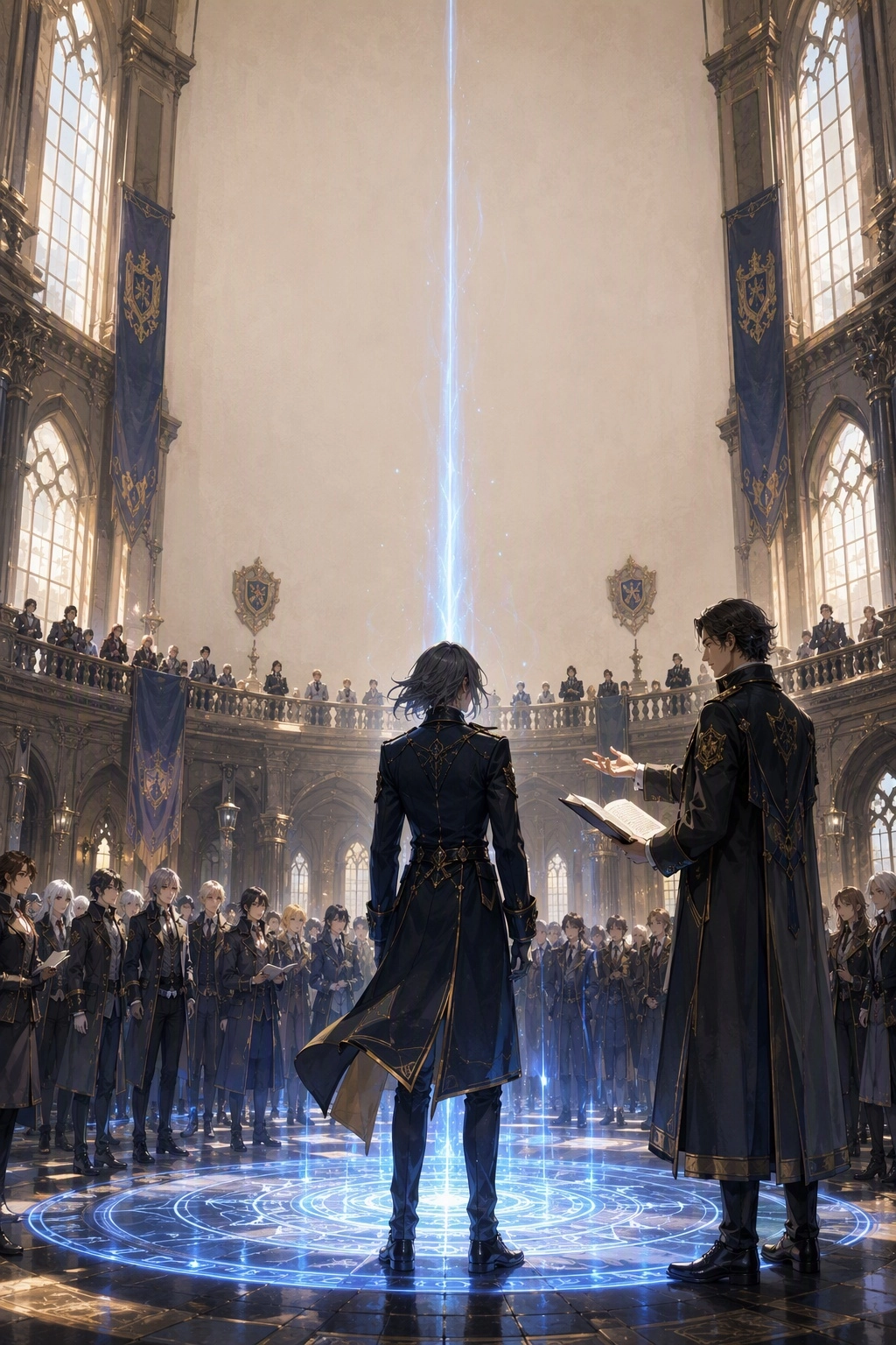 masterpiece, best quality, amazing quality, very aesthetic. Cover illustration for a fantasy story. An androgynous adult