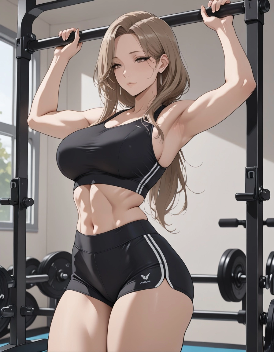 mature female milf with athletic toned curvy fit perfect body working out at the gym