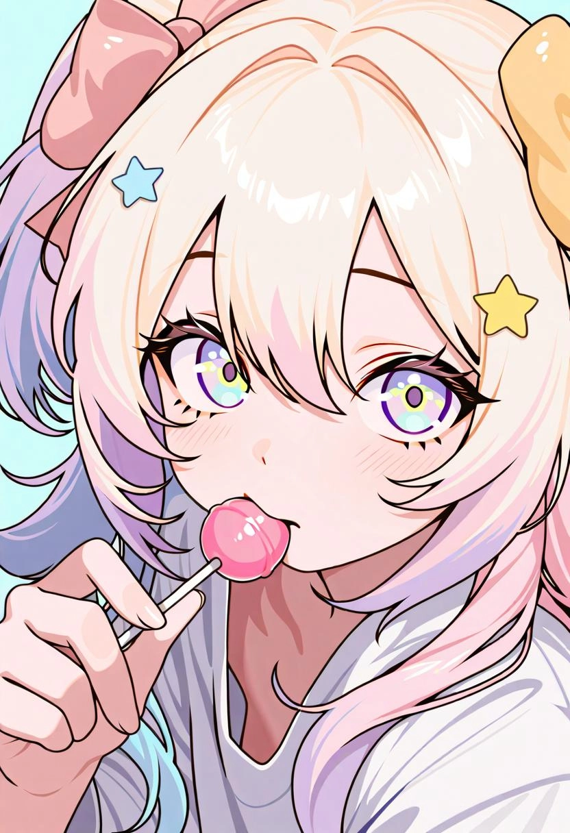 masterpiece, pastel colours, light colours, colourful, 1girl, anime girl, cute, big blue pastel eyes, fluffy long blue p