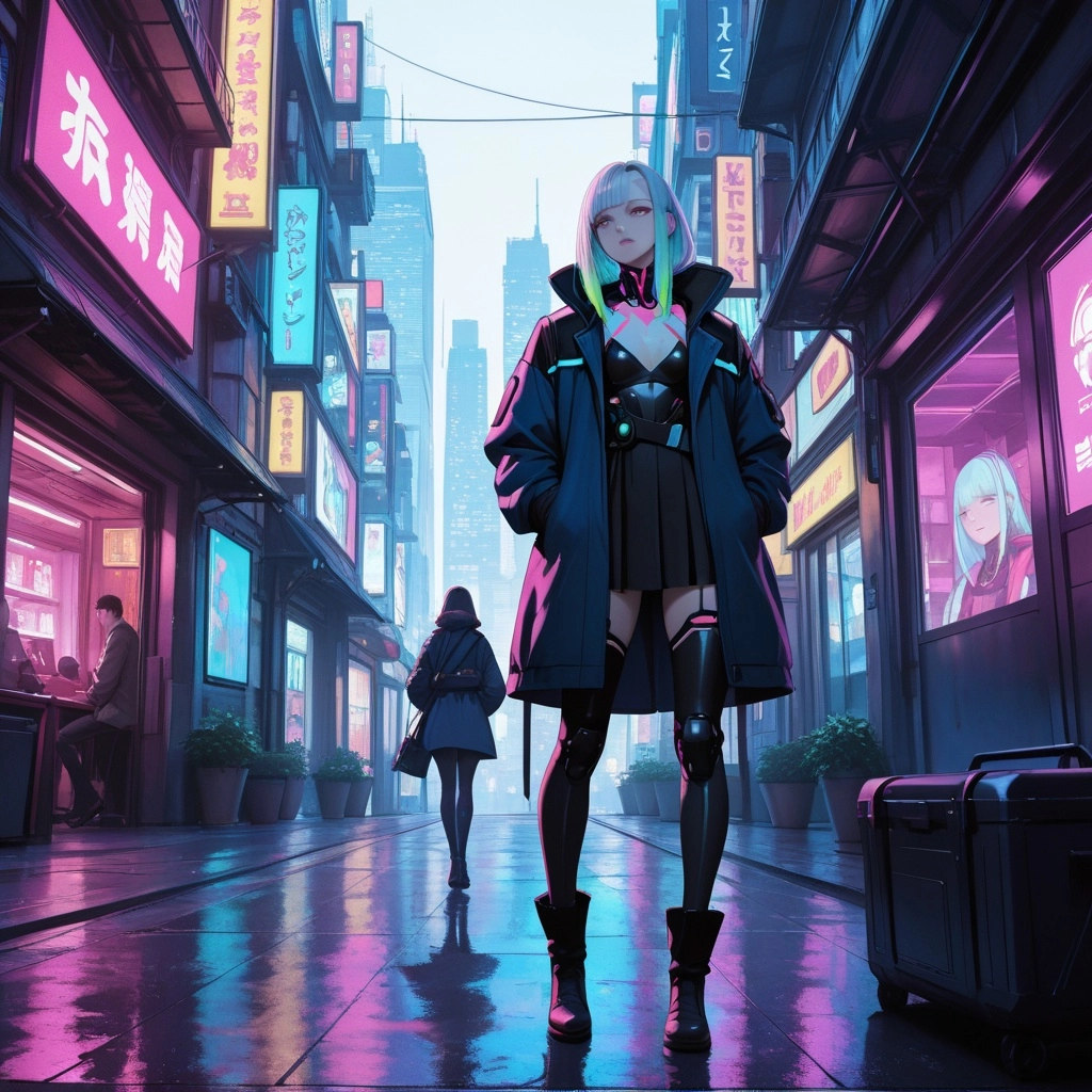 Standing there in the big city. Cyberpunk. 