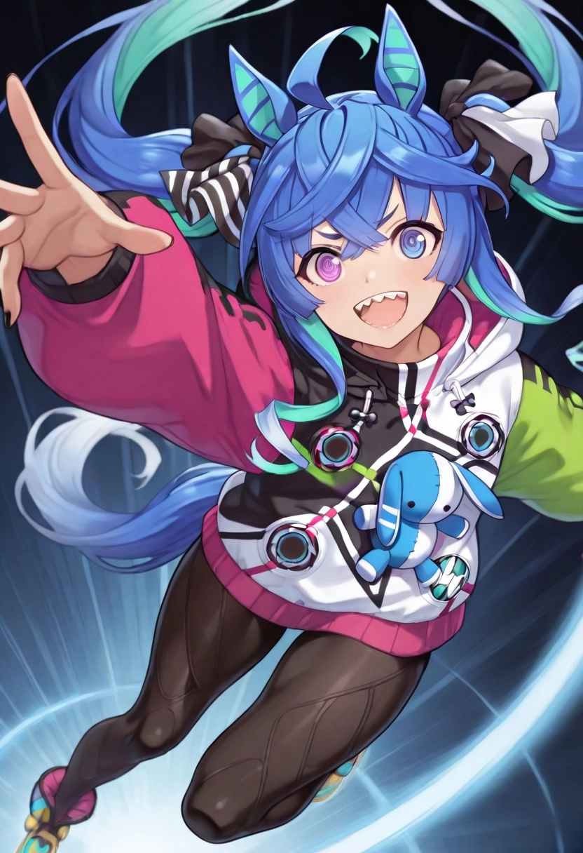 Twin Turbo(Umamusume), Dynamic angle, Dynamic pose, smile, Open mouth, Black nails