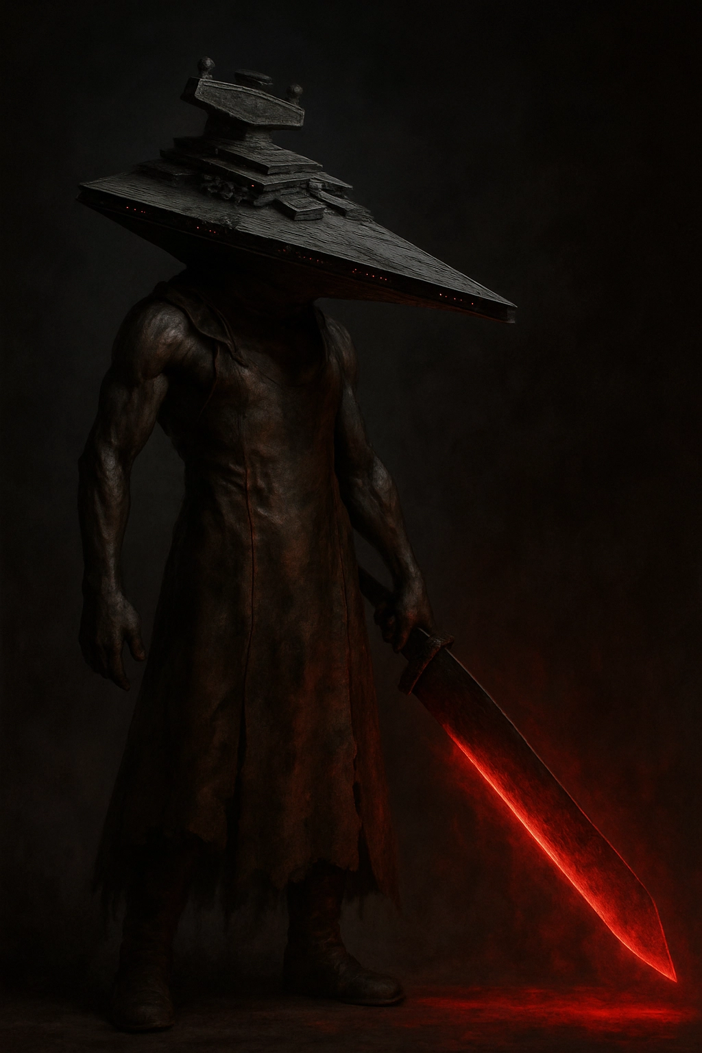 Pyramid Head из Silent Hill с головой в виде Star Destroyer. Его меч светится красным ореолом