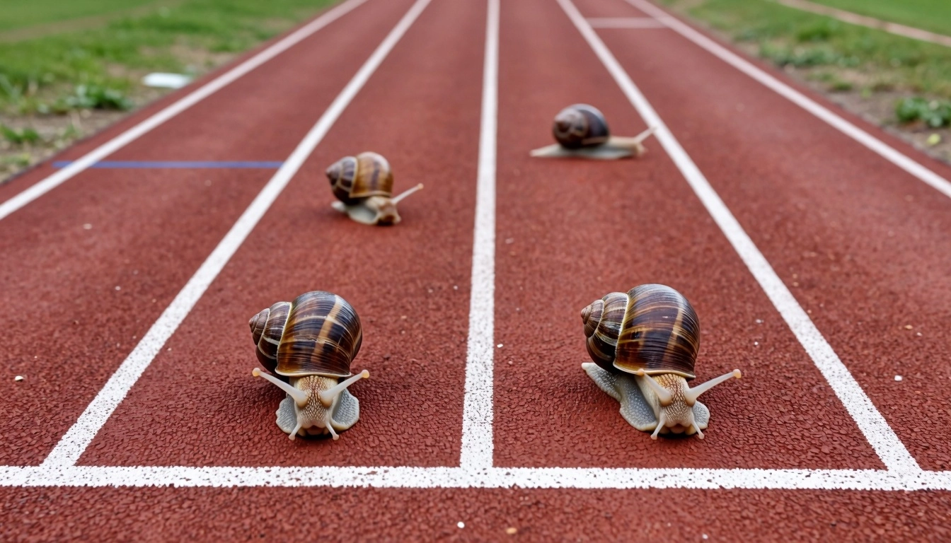 It generates an image of a four-lane track seen from the front. The view is very close to the ground, and at the base of