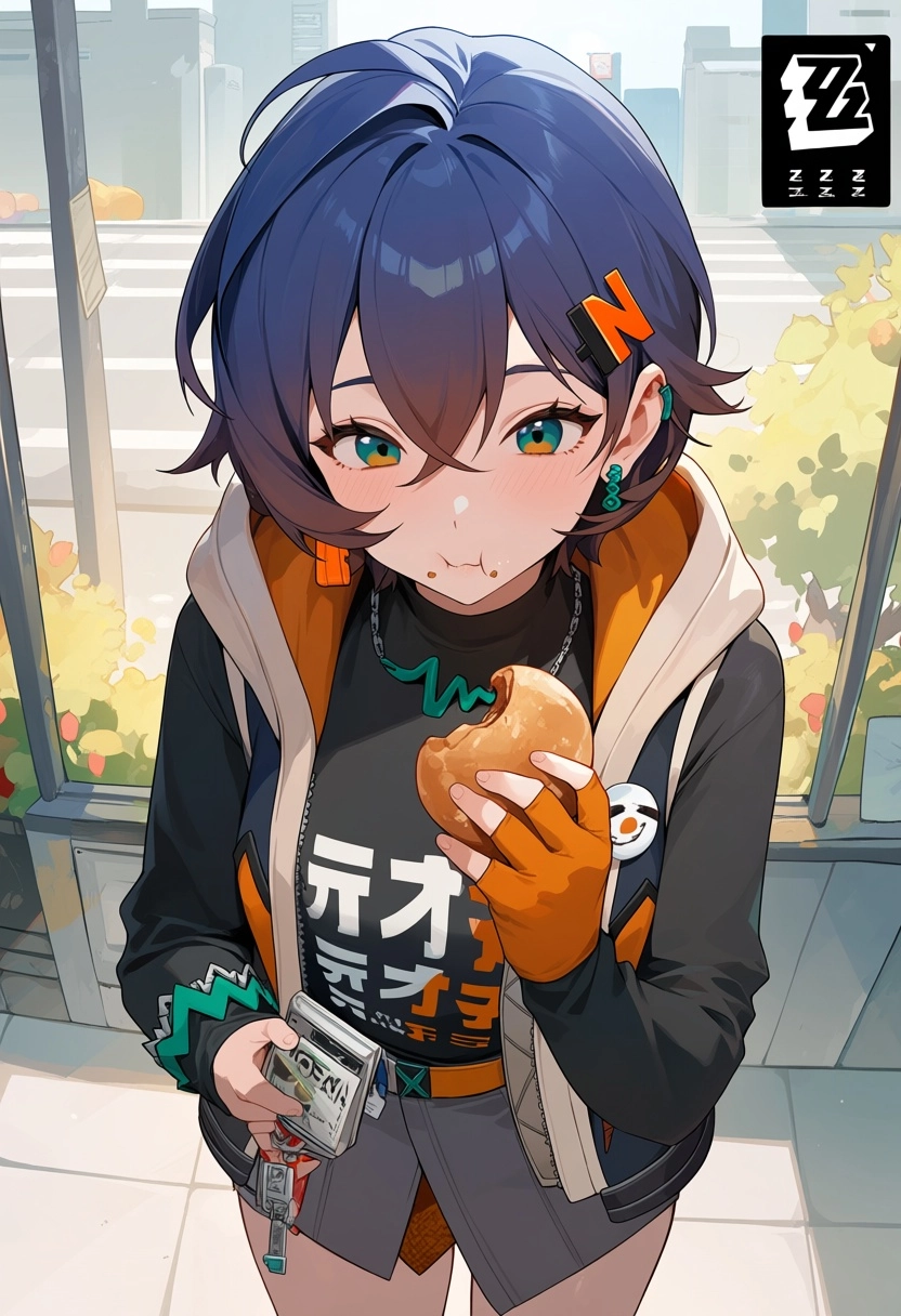 Belle from Zenless zone zero eating food, safe for work 