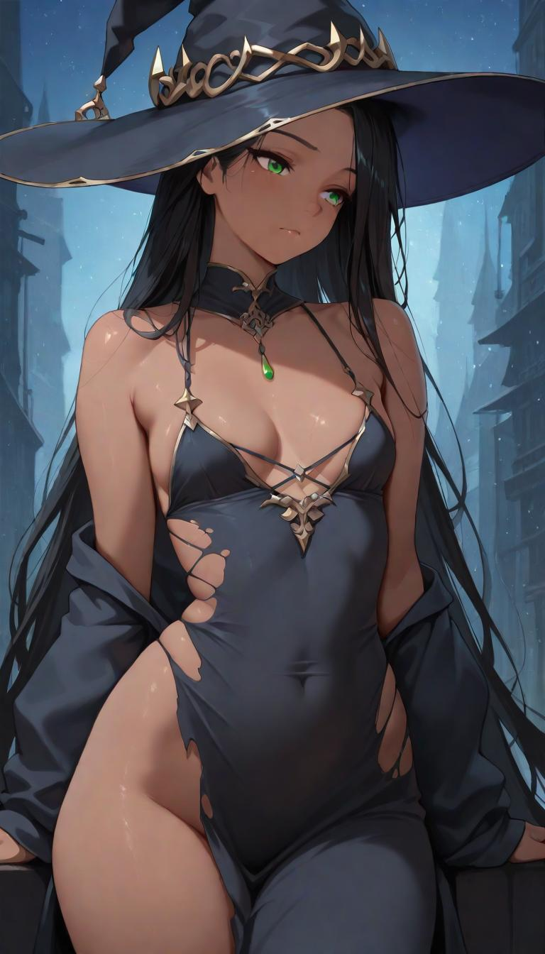 1girl-witch-dark-skin-toned-blue-sky-breasts-hat-flat-breasts-very-long-hair-sky-amdg5yq