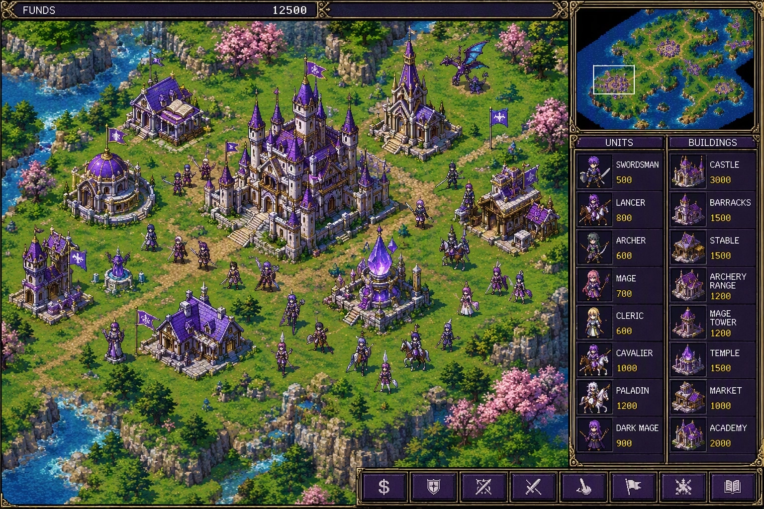 Command and Conquer  game style image with UI.

Top  right corner  minimap.
Right hand side, two columns , left  column 
