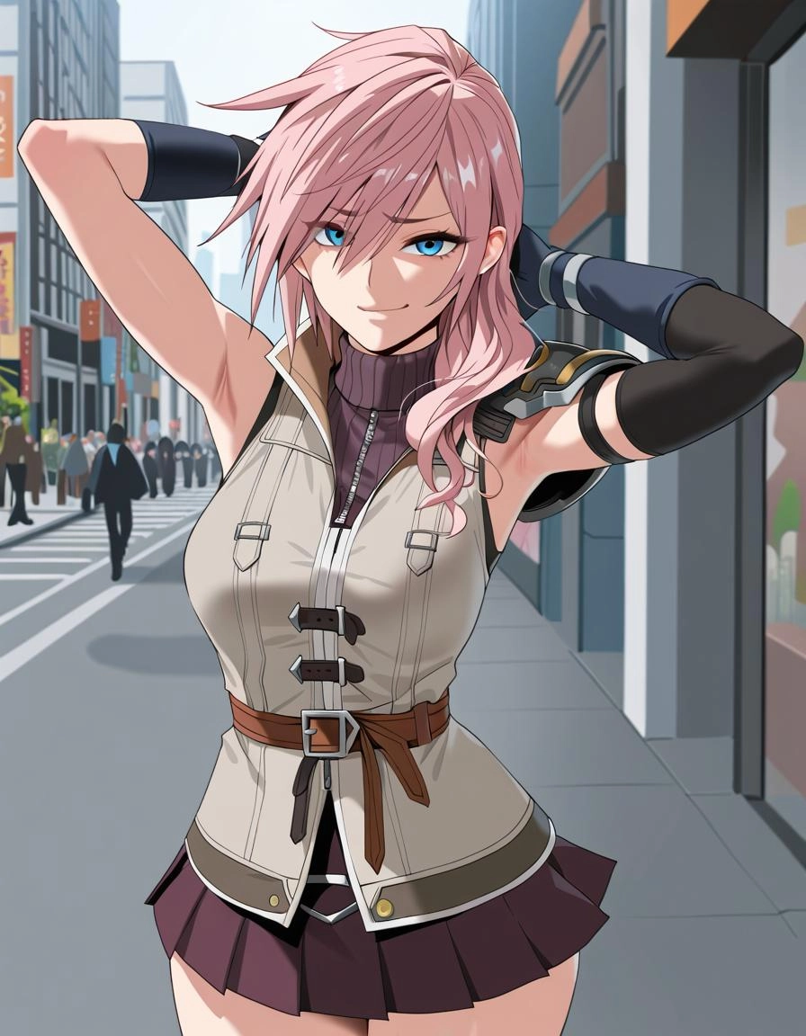 (yd \(orange maru\):1.0), (ratatatat74:0.6), (hara \(harayutaka\):0.6), 1girl, lightning farron, blue eyes, pink hair, l