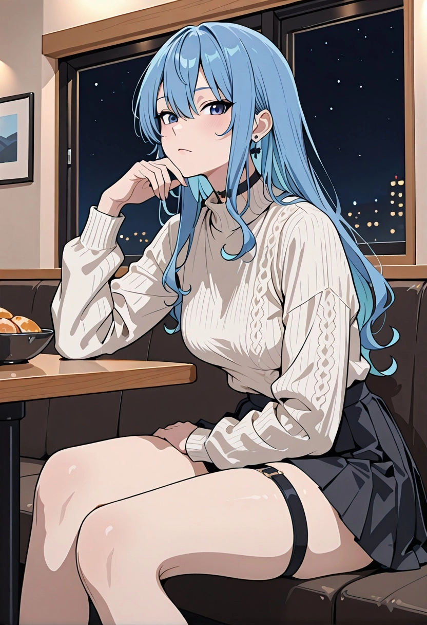1girl, solo, mature female, adult female, aged up, hoshimachi suisei, virtual youtuber, hololive, long hair, blue hair, 