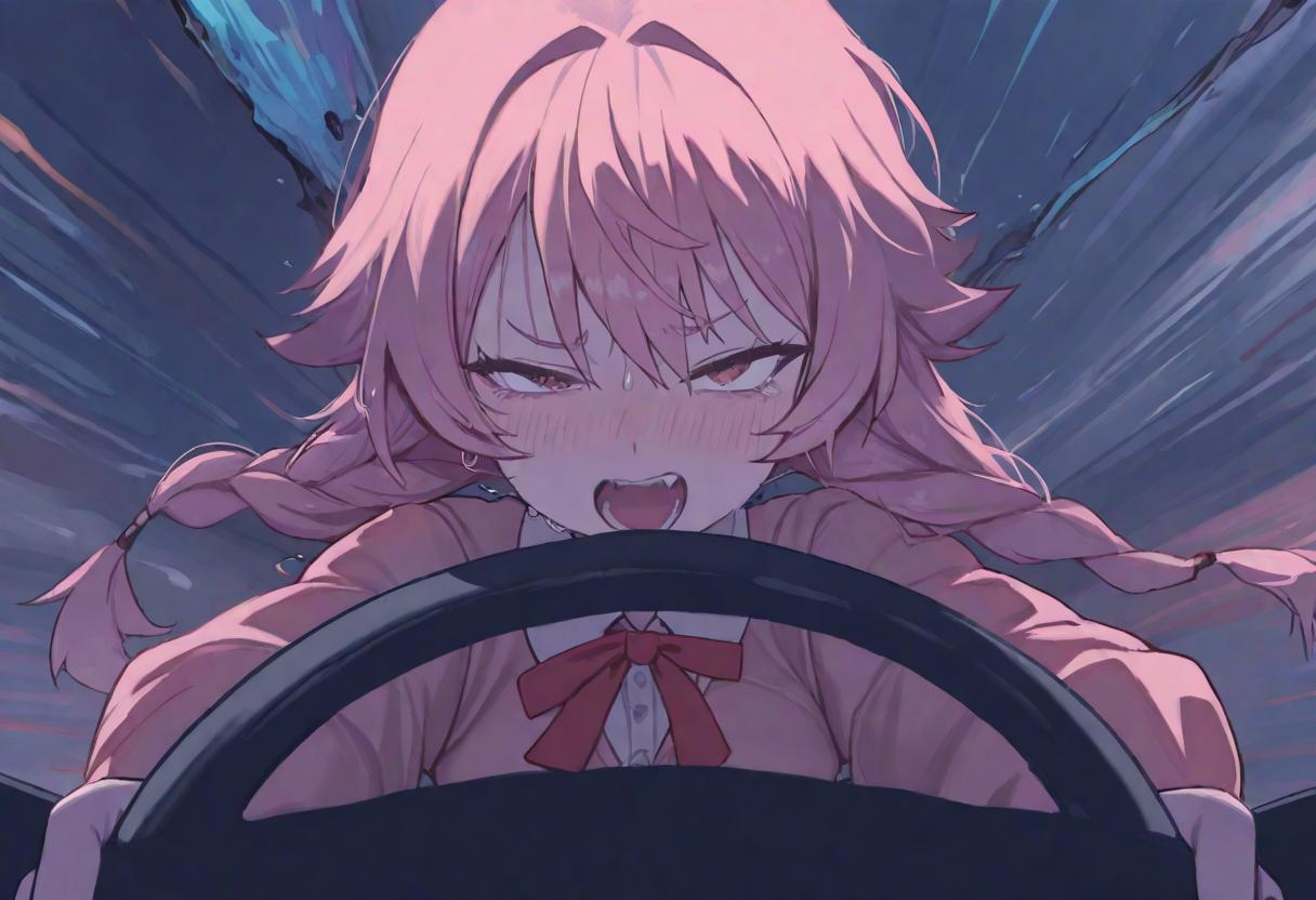 Driving, pov, shallow contrast, ((((sharp multicolored lines and jagged edged design)))), pastel colors, dash cam pov sh