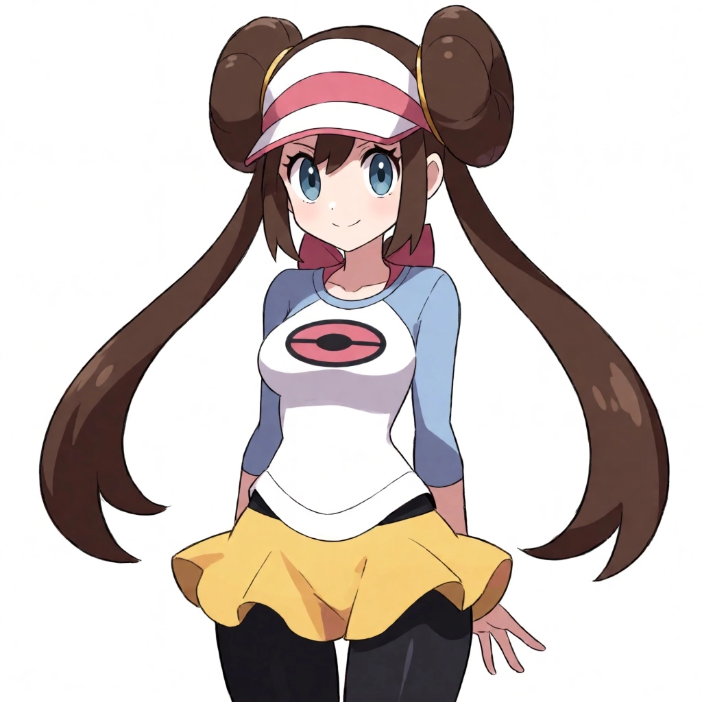 #nsfw Pokemon Trainer Rosa, huge boobs, large nipples, mommy body type, standing, nude
