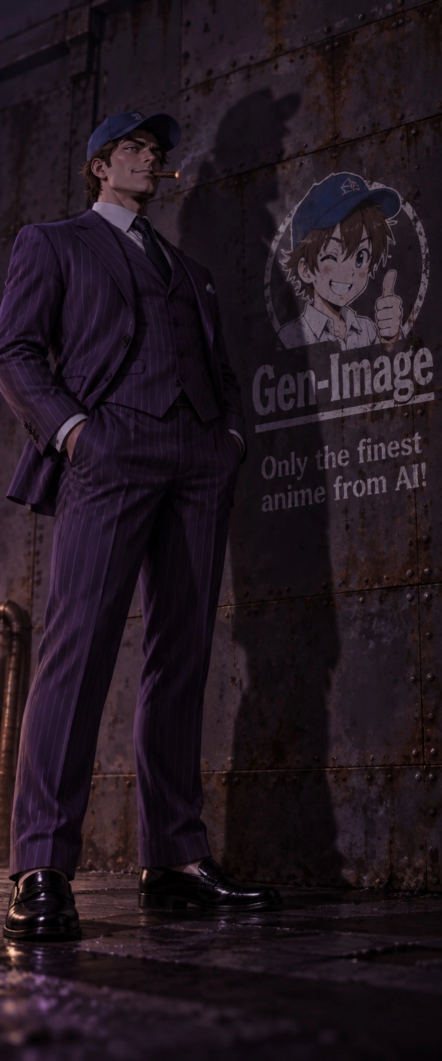 A rusting metal riveted wall with a painted stencil  showing the company logo on  the  right side "Gen-Image" with a cut