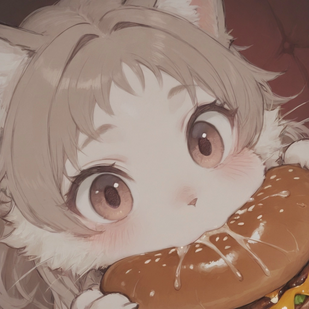 Make a cat eating a hamburger