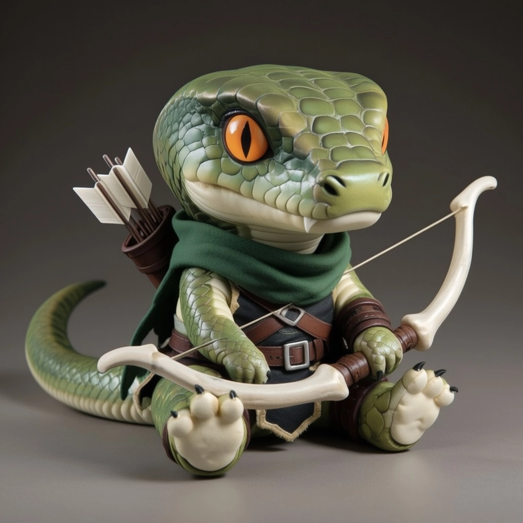 male, chibi, reptialian, anthro cobra,  bipedal,  snake, green scaly skin, orange snake eyes, hide armour, claws, green 