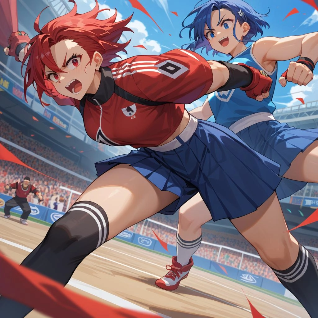 Team red vs team blue 3 vs 3 anime high school girls fighting line up