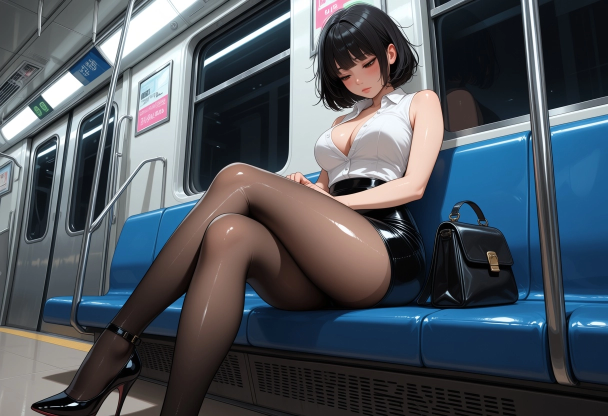 1girl, futanari, young asian woman, black short bob hair, messy hair, seductive eyes, half-lidded eyes, looking down, sl