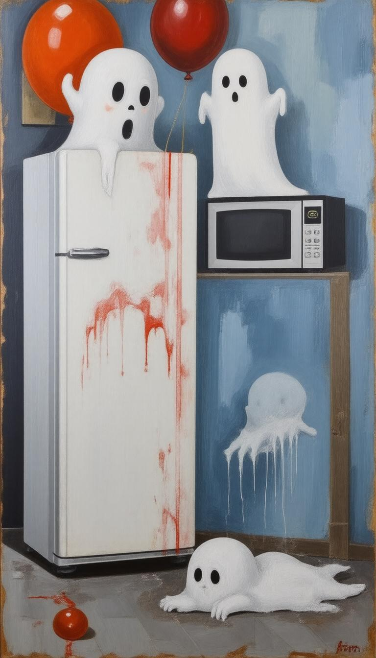 drawing-of-ghosts-on-a-refrigerator-next-to-a-giant-microwave-with-arms-talking--o1omu0a
