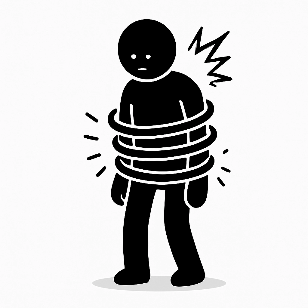 黑白简约风格的矢量插画，背景纯白色，不要生成倒影，火柴人为黑色实心，面部无表情，火柴人的手臂要圆润粗线条，不需要画手指，不需要画脚，火柴人身体圆润饱满，手脚线条粗，手臂自然弯曲，手脚符合正常人体比例，手臂边缘用白色线条柔和勾勒，头部为圆形，