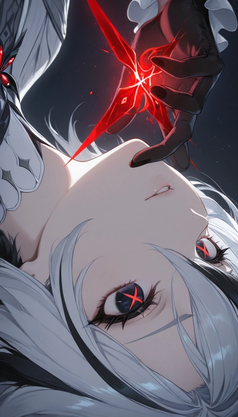 score_9, score_8_up, score_7_up, score_6_up, source_anime, 1girl, solo, arlecchino (genshin impact), black hair with whi