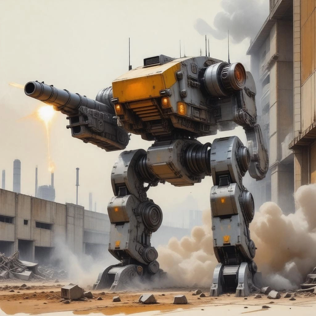 Battletech, battlemech, mech, Mechwarrior.
Urbanmech UM-R60.
Armored Robot Mech. 
Reverse-knee legs.
Charging into battl
