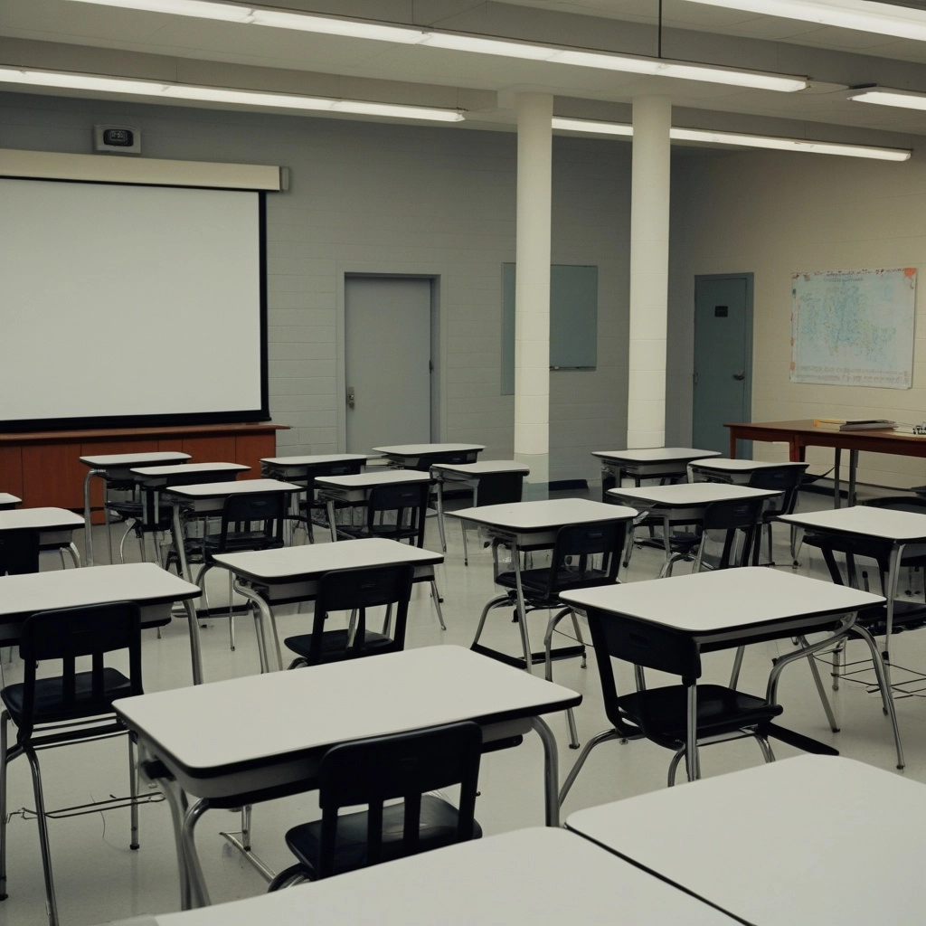 20x30 high school classroom. the front and back walls are 20ft. the side walls are 30ft. the door is at the front on the