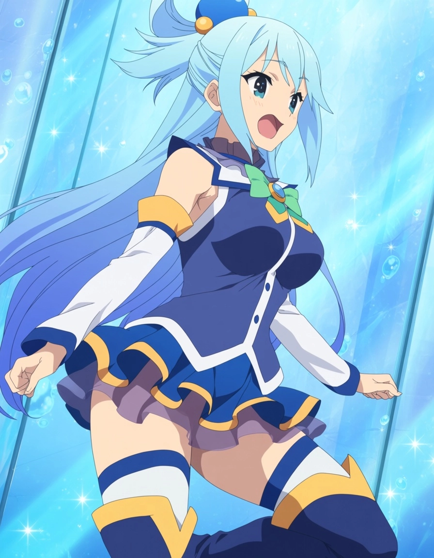 highres, absurdres, anime screenshot, anime screencap, 1girl, solo, aqua \(konosuba\), hair ornament, single hair ring, 