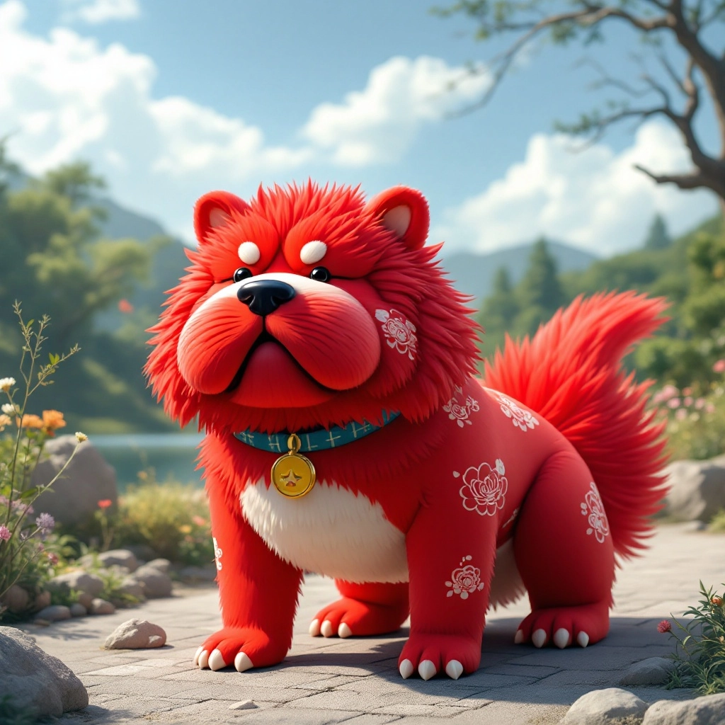 Generate a big red dog in Japanese style, try to take a very beautiful photo!!!!