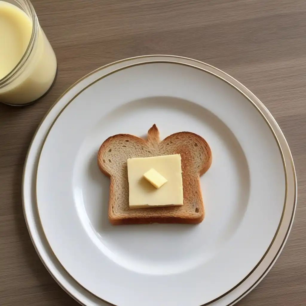 CyberRealistic XL image: A piece of toast on a plate with butter shaped to look like a bird on top of it