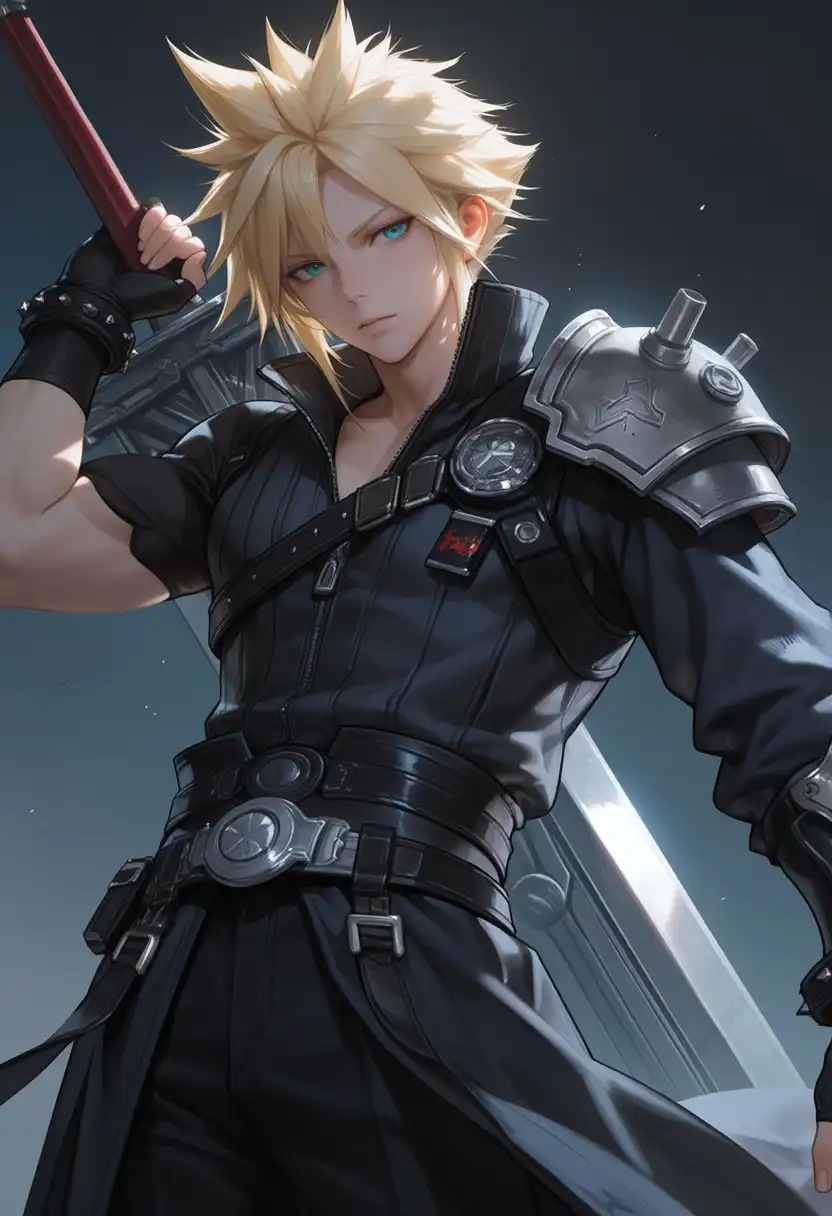 MiaoMiao Harem image: Cloud strife from FF. he is in a cool pose with his large buster sword.