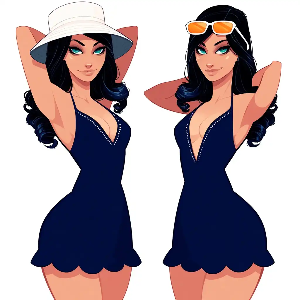 Anima Base image: Facial Features & Hair: Eyes: Large, almond-shaped dark blue-green eyes with distinct lower and upper eyelashes, complem…