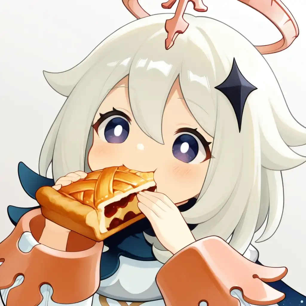 Pie - Models image: Paimon_\(Genshin_Impact\) eating a pie, happy