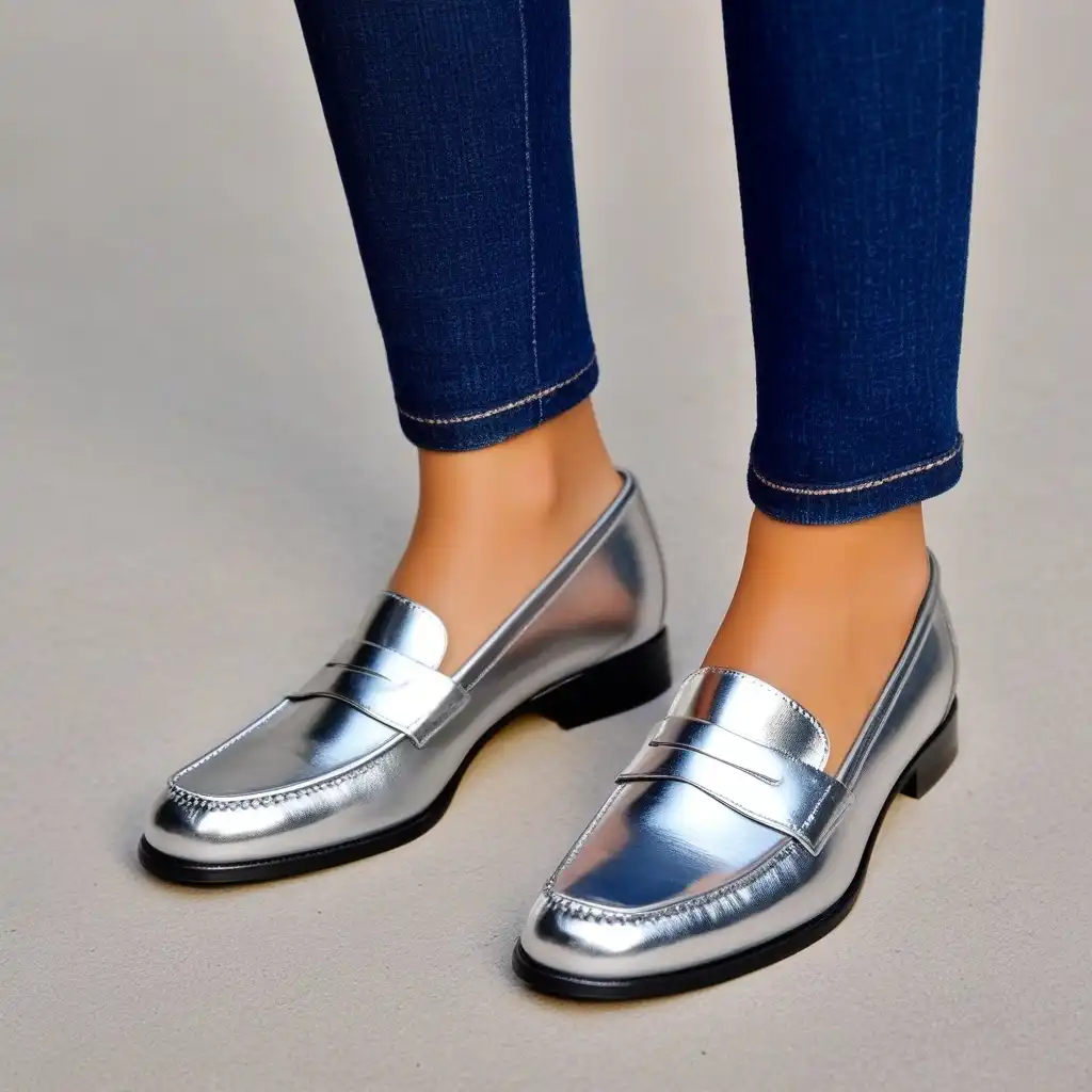 CyberRealistic XL image: a penny loafer made of silver
