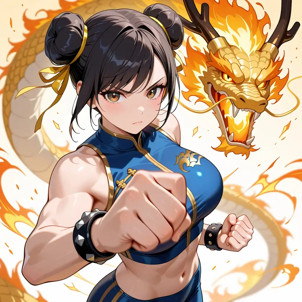 REED_XXX_illustrious_SDXL image: 1girl,solo,looking at viewer,brown eyes,black hair,hair bun,double bun,swept bangs,hair ribbon,yellow ribbon,blue bodysu…