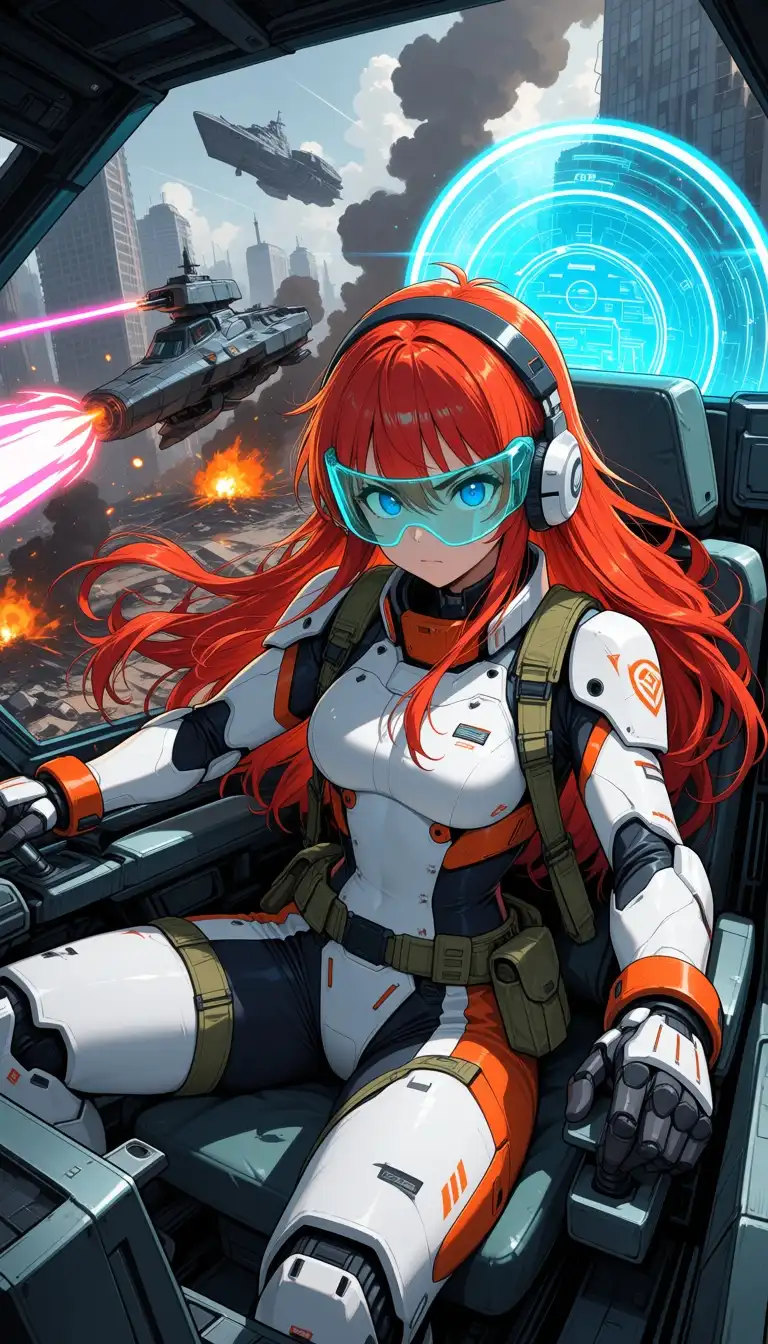 Unholy Desire Mix - Dark Serenity image: High-quality anime digital illustration of a mecha pilot in a futuristic cockpit during an intense battle. The pilot has…