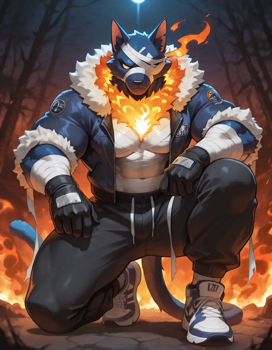 Nova Furry XL image: male anthropomorphic cat wrapped in off-white bandages like a mummy, bandages cover entire face, average muscular build,…