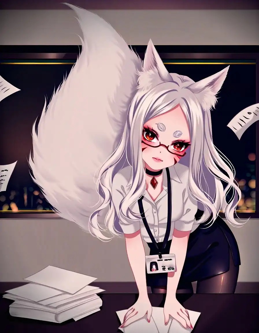 RouWei image: by ushiyama ame, by foxykuro, masterpiece, best quality BREAK 1girl, shiro \(sewayaki kitsune no senko-san\), office lad…