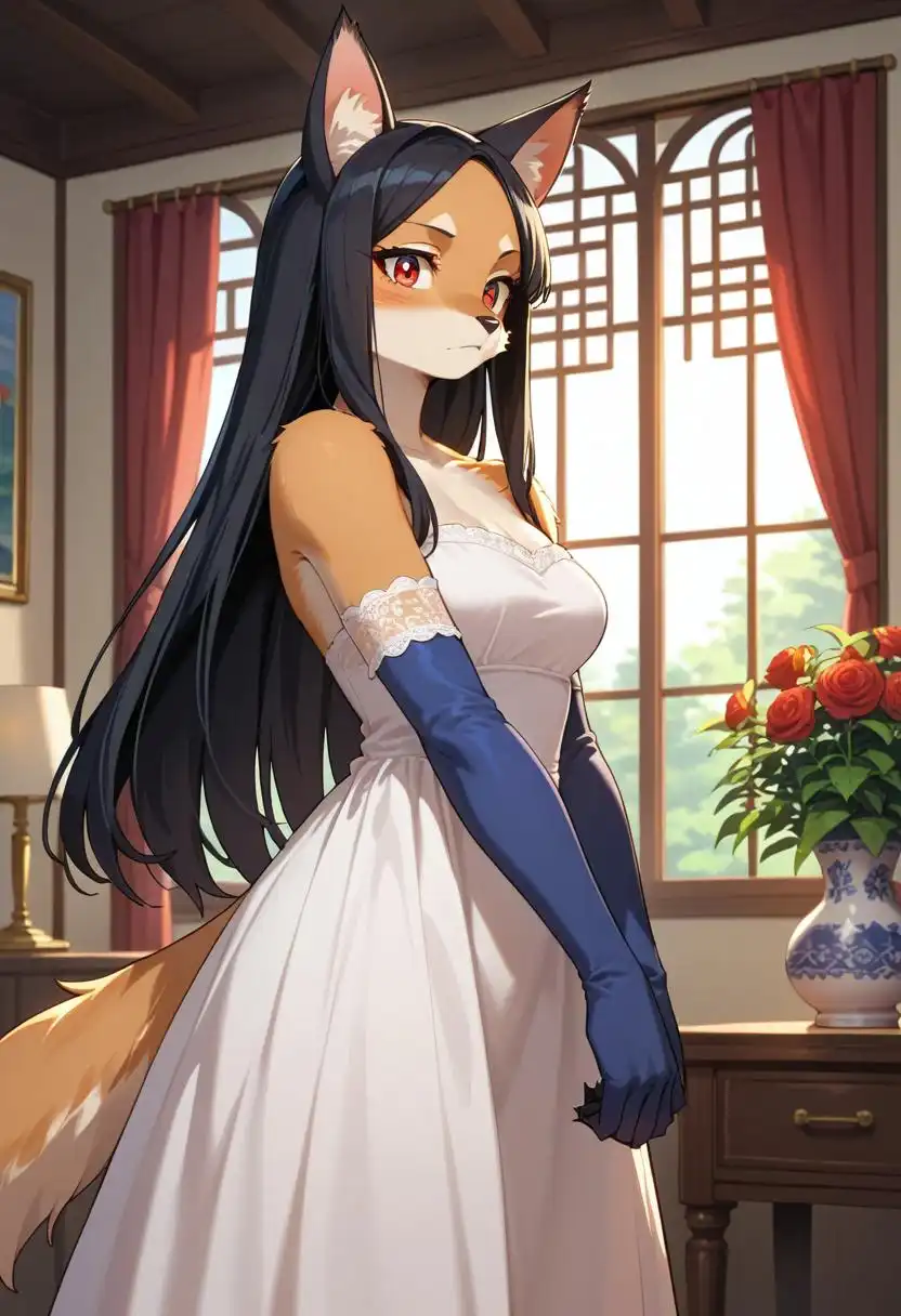 Pony Diffusion V6 XL image: masterpiece, best quality, amazing quality, Enchanting Eyes, d-art, Irasutoya, miranda, 1girl, solo furry, long hair, an…