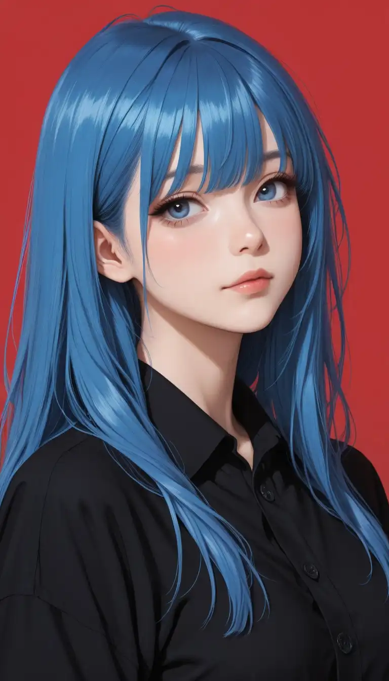 PerfectDeliberate image: 1 girl, blue hair BREAK red background