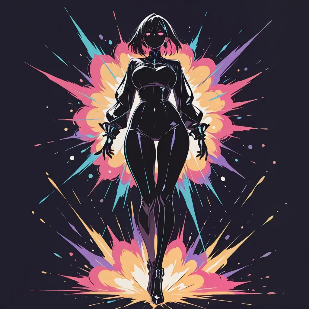 Animij image: the most vivid, clear sharp lines, bright, chaotic, color explosion you can do in the form of a pretty curvy yet fit bea…