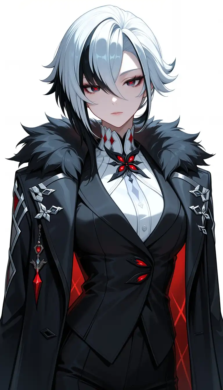 Unholy Desire Mix - Dark Serenity image: score_9, score_8_up, score_7_up, score_6_up, source_anime, 1girl, solo, arlecchino (genshin impact), black hair with whi…