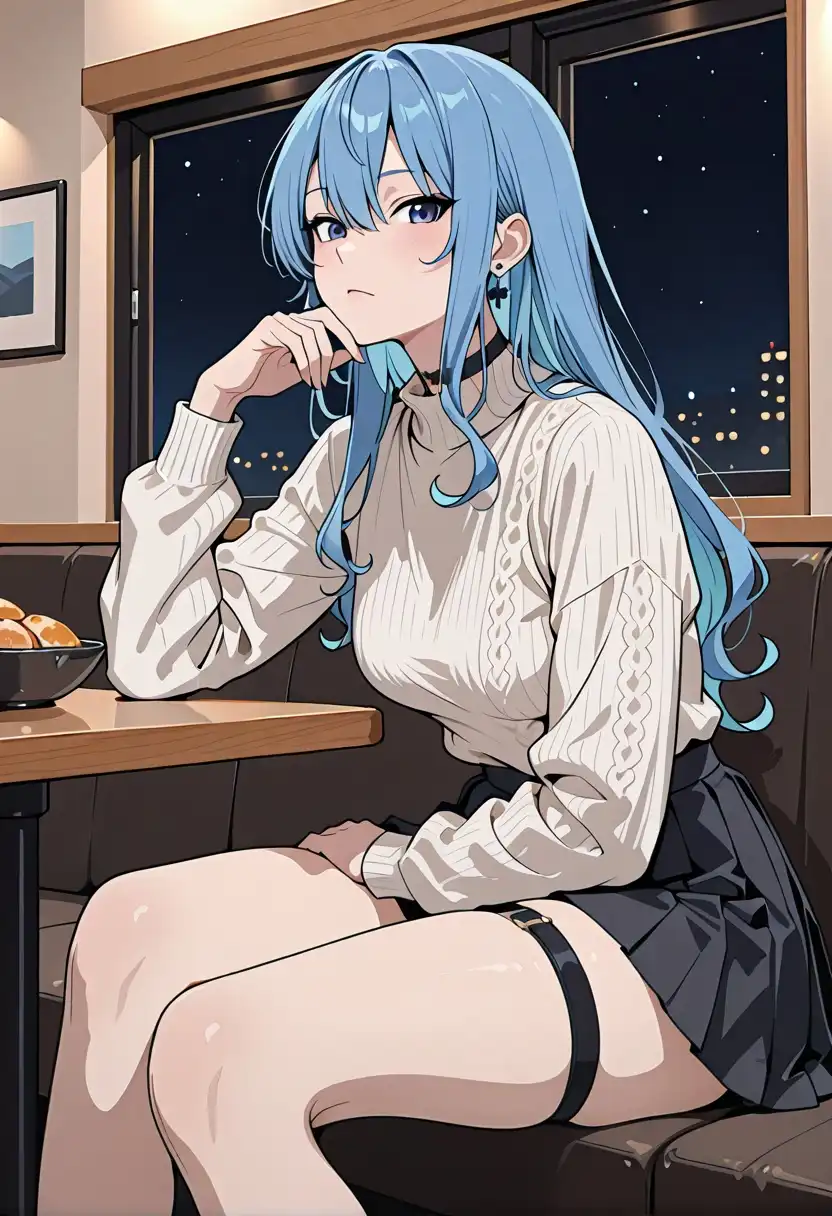 Animij image: 1girl, solo, mature female, adult female, aged up, hoshimachi suisei, virtual youtuber, hololive, long hair, blue hair, …