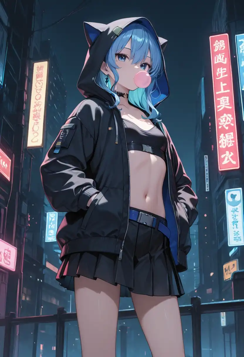 Unholy Desire Mix - Sinister Aesthetic image: 1girl, solo, virtual youtuber, hololive, hoshimachi suisei, blue hair, blue eyes, hair between eyes, black hooded jacket…