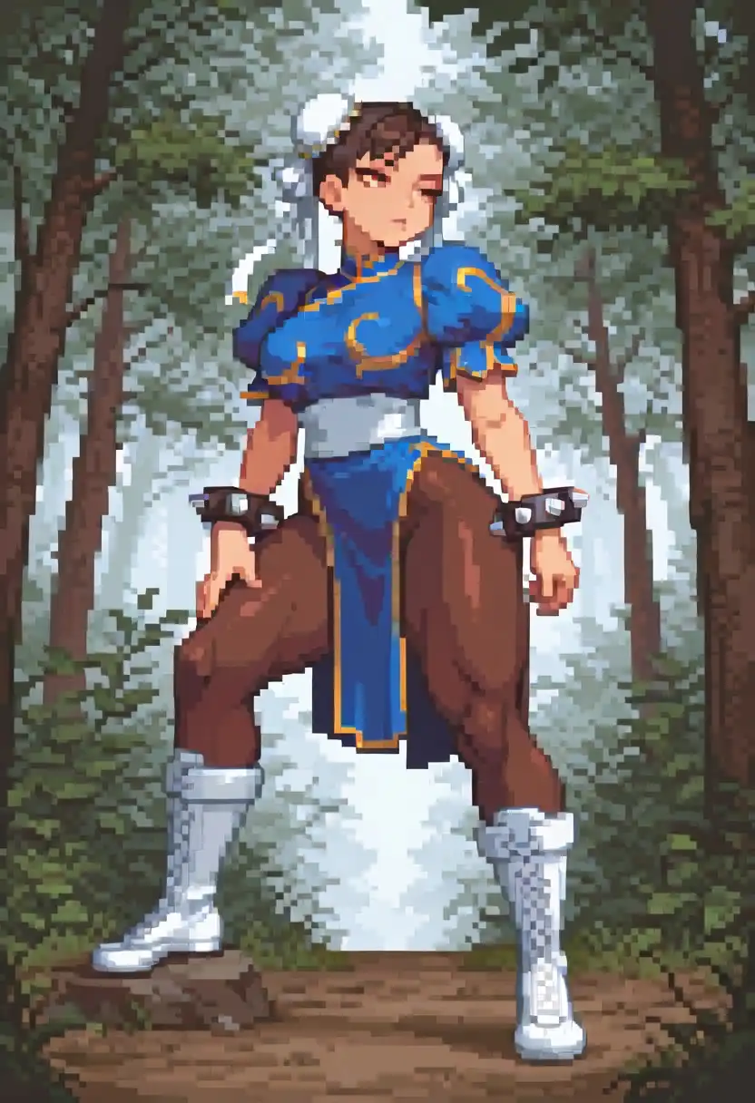 Nova Pixels XL image: chun-li, medium breasts, fighting scene, street fighter game