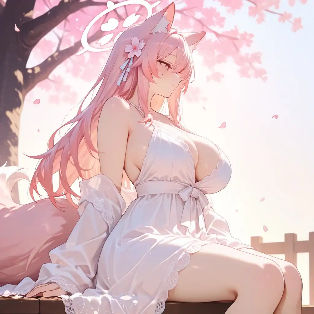 PerfectDeliberate-Anime image: 1girl, furry, pastel color palette, soft anime shading, curvy figure, voluptuous, sitting gracefully on wooden bench, ge…