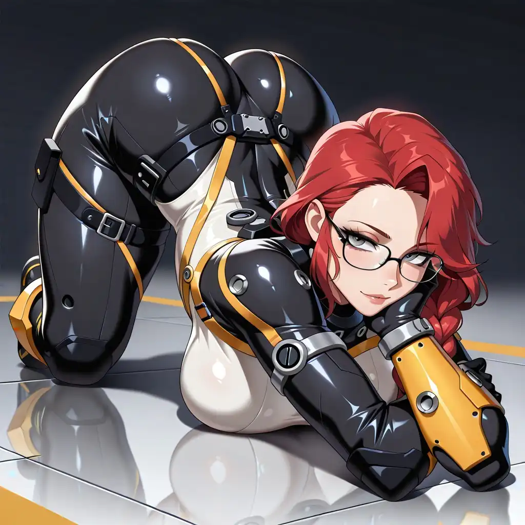 SteinIllustrious image: voluptuous tall mature woman with perfect natural perky mid sized breasts, braided red hair, gray eyes, black thick eyel…